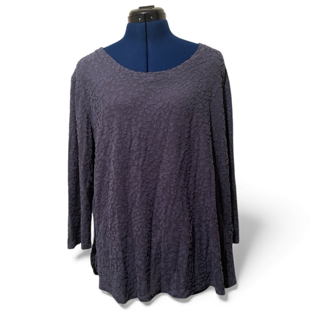 Simply Vera Vera Wang Deep Purple Women's 3/4 Sleeve Top with Texture | Size XL